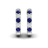 Forward-facing Diamond and Blue Sapphire Open Hoop Earrings