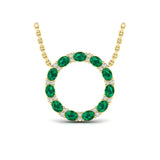 Oval Emerald and Diamond Open Circle Pendant Necklace