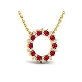 Diamond and Ruby Open Starburst Circle Pendant Necklace