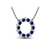 Diamond and Blue Sapphire Open Starburst Circle Pendant Necklace