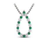 Diamond and Emerald Open Teardrop Pendant Necklace