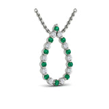 Diamond and Emerald  Open Teardrop Pendant Necklace 