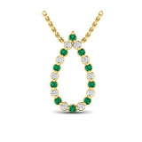 Diamond and Emerald Open Teardrop Pendant Necklace
