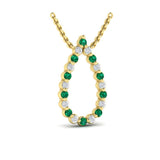 Diamond and Emerald Open Teardrop Pendant Necklace
