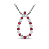 Diamond and Ruby Open Teardrop Pendant Necklace