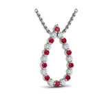 Diamond and Ruby  Open Teardrop Pendant Necklace 