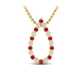 Diamond and Ruby Open Teardrop Pendant Necklace