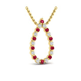 Diamond and Ruby Open Teardrop Pendant Necklace