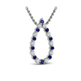 Diamond and Blue Sapphire  Open Teardrop Pendant Necklace 
