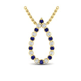 Diamond and Blue Sapphire Open Teardrop Pendant Necklace