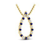 Diamond and Blue Sapphire Open Teardrop Pendant Necklace