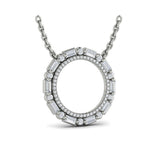 Diamond Baguette Double Open Circle Pendant Necklace 