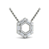 Diamond Baguette Double Row Open Honeycomb Pendant Necklace