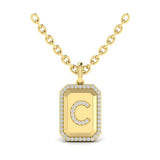 Diamond Medallion Alphabet Pendant Link Necklace, C