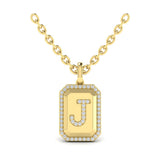 Diamond Medallion Alphabet Pendant Link Necklace, J