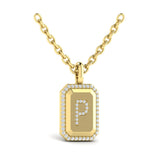 Diamond Medallion Alphabet Pendant Link Necklace, P