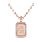 Diamond Medallion Alphabet Pendant Link Necklace, Q