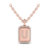 Diamond Medallion Alphabet Pendant Link Necklace, U