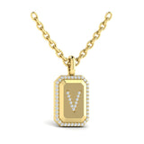 Diamond Medallion Alphabet Pendant Link Necklace, V