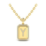 Diamond Medallion Alphabet Pendant Link Necklace, Y