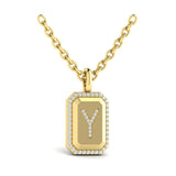 Diamond Medallion Alphabet Pendant Link Necklace, Y