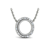 Diamond Baguette Double Open Circle Pendant Necklace 