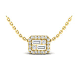 Diamond Baguette Halo Pendant Necklace