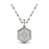 Center Starburst Diamond and Bezel Hexagon Pendant Necklace