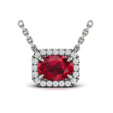 Diamond Cushion Halo and Oval Ruby Necklace