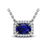 Diamond Cushion Halo and Oval Sapphire Necklace