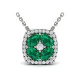 Diamond Cushion Halo and Multi Oval Emerald with Center Diamond Necklace