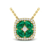 Diamond Cushion Halo and Multi Oval Emerald with Center Diamond Necklace