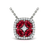 Diamond Cushion Halo and Multi Oval Ruby with Center Diamond Necklace
