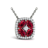 Diamond Cushion Halo and Multi Oval Ruby with Center Diamond Necklace