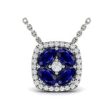 Diamond Cushion Halo and Multi Oval Sapphire with Center Diamond Necklace
