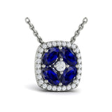 Diamond Cushion Halo and Multi Oval Sapphire with Center Diamond Necklace