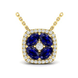 Diamond Cushion Halo and Multi Oval Sapphire with Center Diamond Necklace