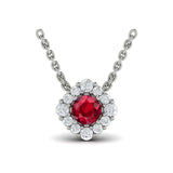 Diamond Halo and Round Ruby Center Pendant