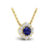 Diamond Halo and Round Sapphire Center Pendant
