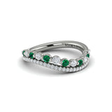 Diamond and Emerald Two Row Curved Ring