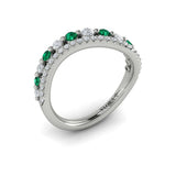 Diamond and Emerald Two Row Curved Ring