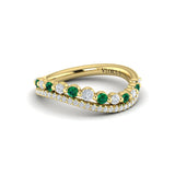 Diamond and Emerald Two Row Curved Ring