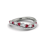 Diamond and Ruby Two Row Curved Ring