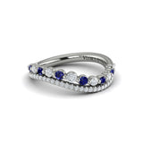 Diamond and Blue Sapphire Two Row Curved Ring