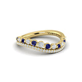 Diamond and Blue Sapphire Two Row Curved Ring