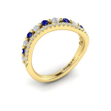 Diamond and Blue Sapphire Two Row Curved Ring
