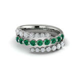 Diamond and Emerald Three Row Wrap Ring