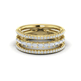 Diamond Open Three Row and Diamond Baguettes Ring