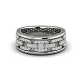 Reverse Channel Set Link with Diamonds Ring