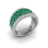 Diamond and Emerald Multi-Row Statement Ring